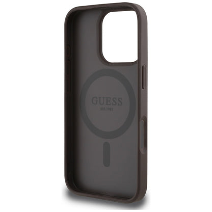 MagSafe futrola za Apple iPhone 16 Pro, Guess, Peony Grained Hot Stamp Triangle, smeđa