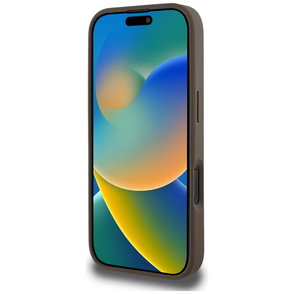 MagSafe futrola za Apple iPhone 16 Pro, Guess, Peony Grained Hot Stamp Triangle, smeđa