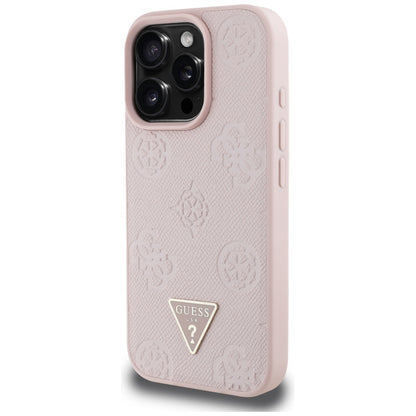 MagSafe futrola za Apple iPhone 16 Pro, Guess, Peony Grained Hot Stamp Triangle, Roza