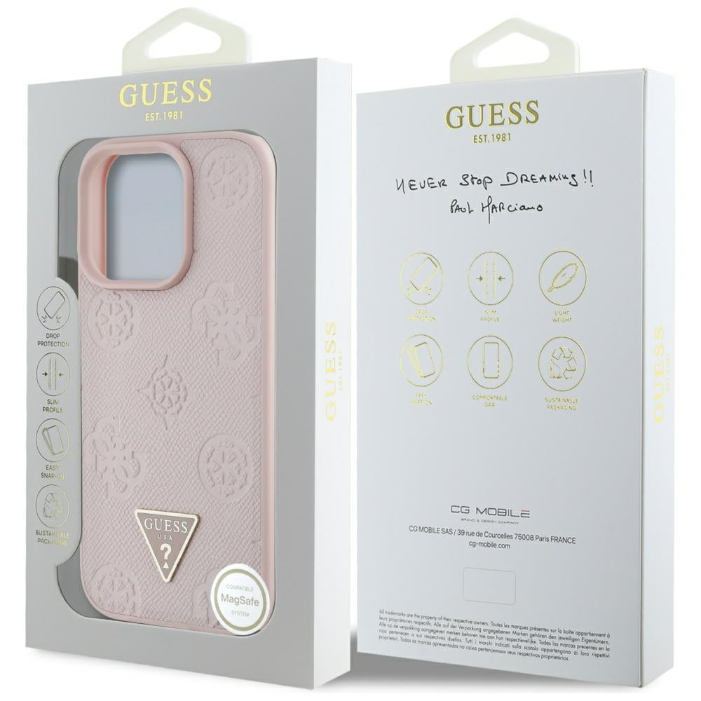 MagSafe futrola za Apple iPhone 16 Pro, Guess, Peony Grained Hot Stamp Triangle, Roza