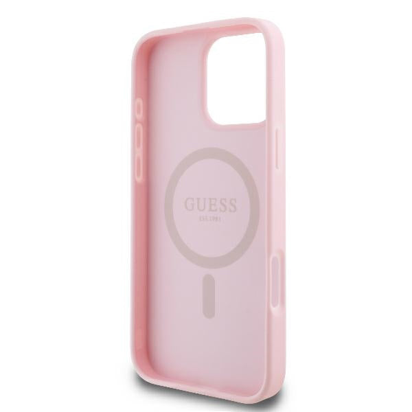 MagSafe torbica za Apple iPhone 16 Pro, Guess, Peony Script, Roza