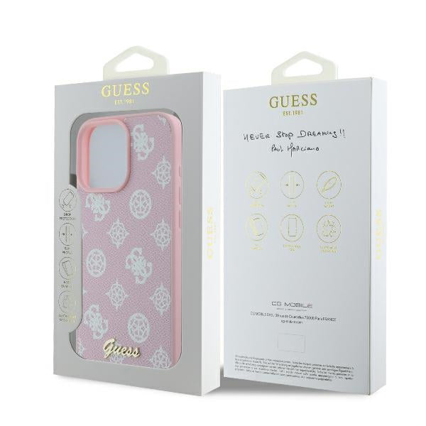 MagSafe torbica za Apple iPhone 16 Pro, Guess, Peony Script, Roza