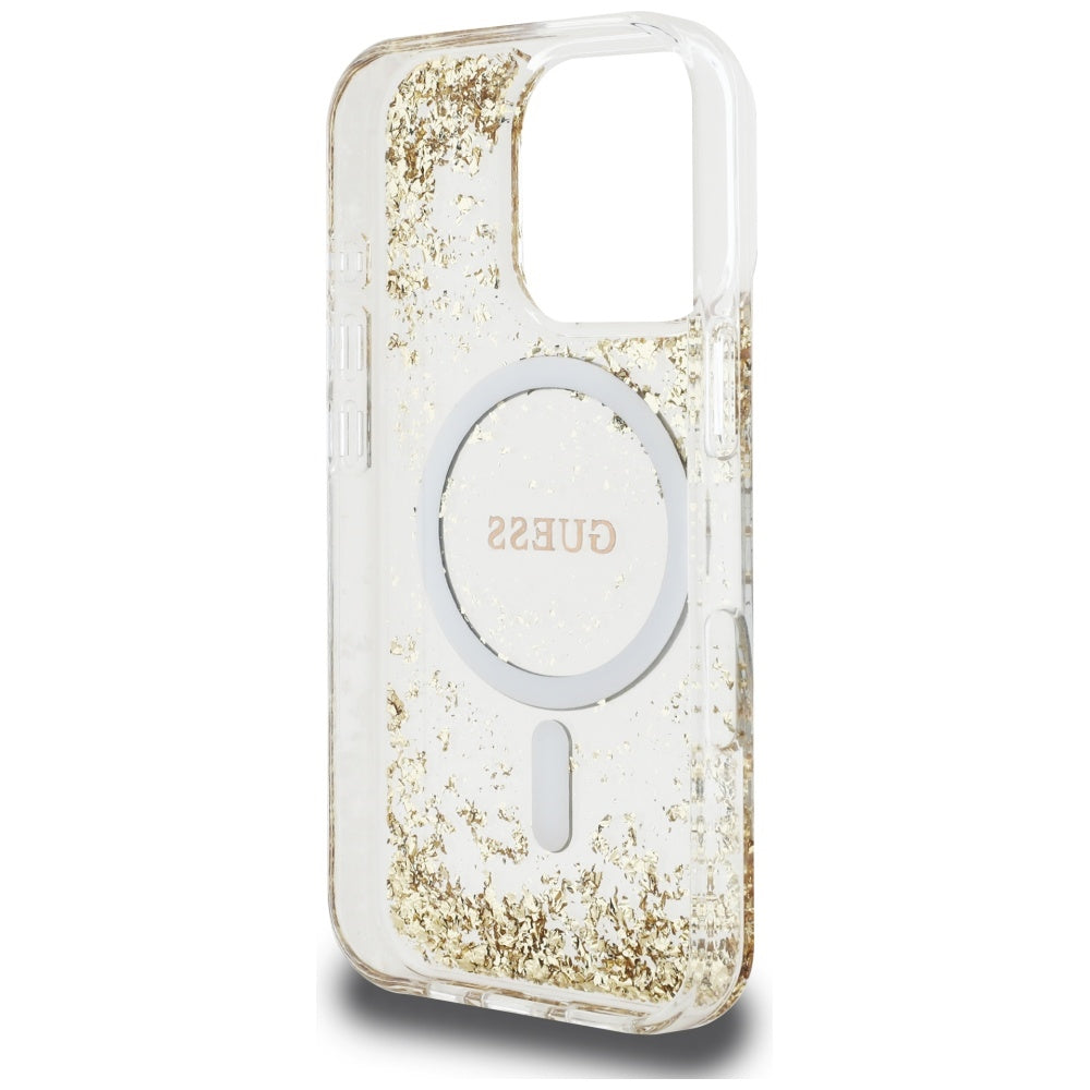 MagSafe torbica za Apple iPhone 16 Pro, Guess, Resin Bottom Glitter, Zlatna