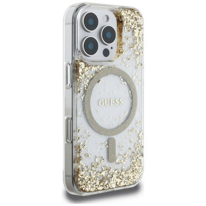 MagSafe torbica za Apple iPhone 16 Pro, Guess, Resin Bottom Glitter, Zlatna