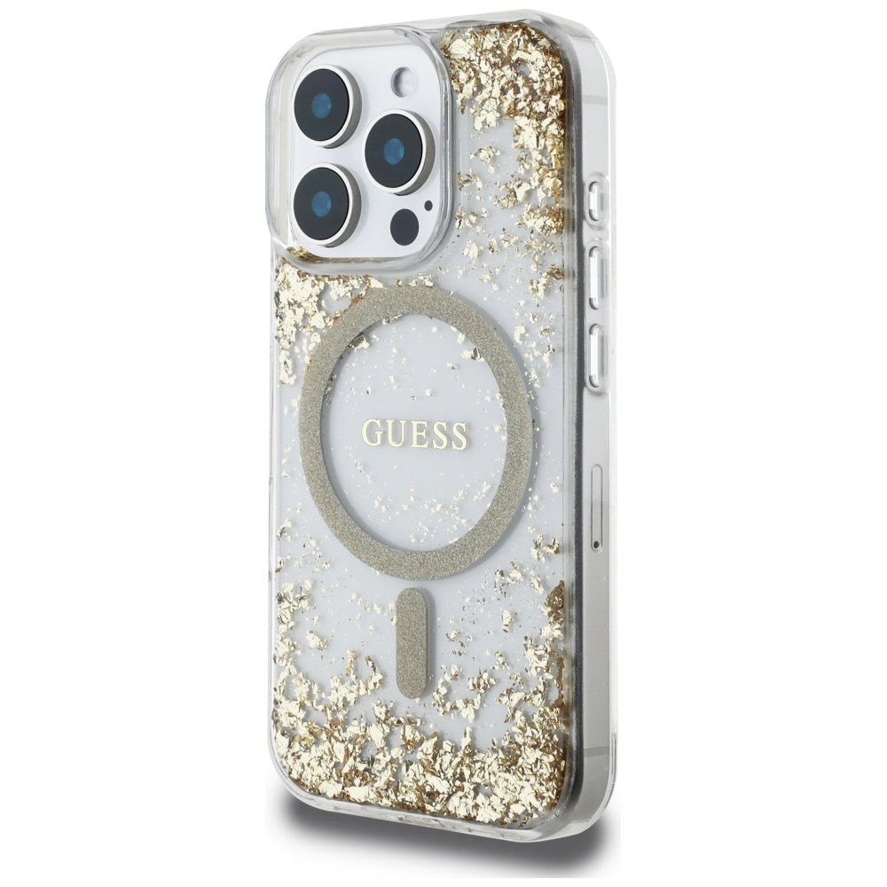 MagSafe torbica za Apple iPhone 16 Pro, Guess, Resin Bottom Glitter, Zlatna