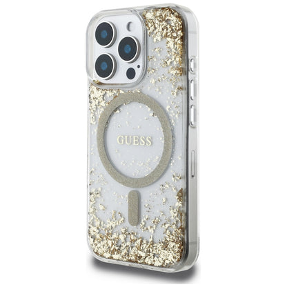 MagSafe torbica za Apple iPhone 16 Pro, Guess, Resin Bottom Glitter, Zlatna