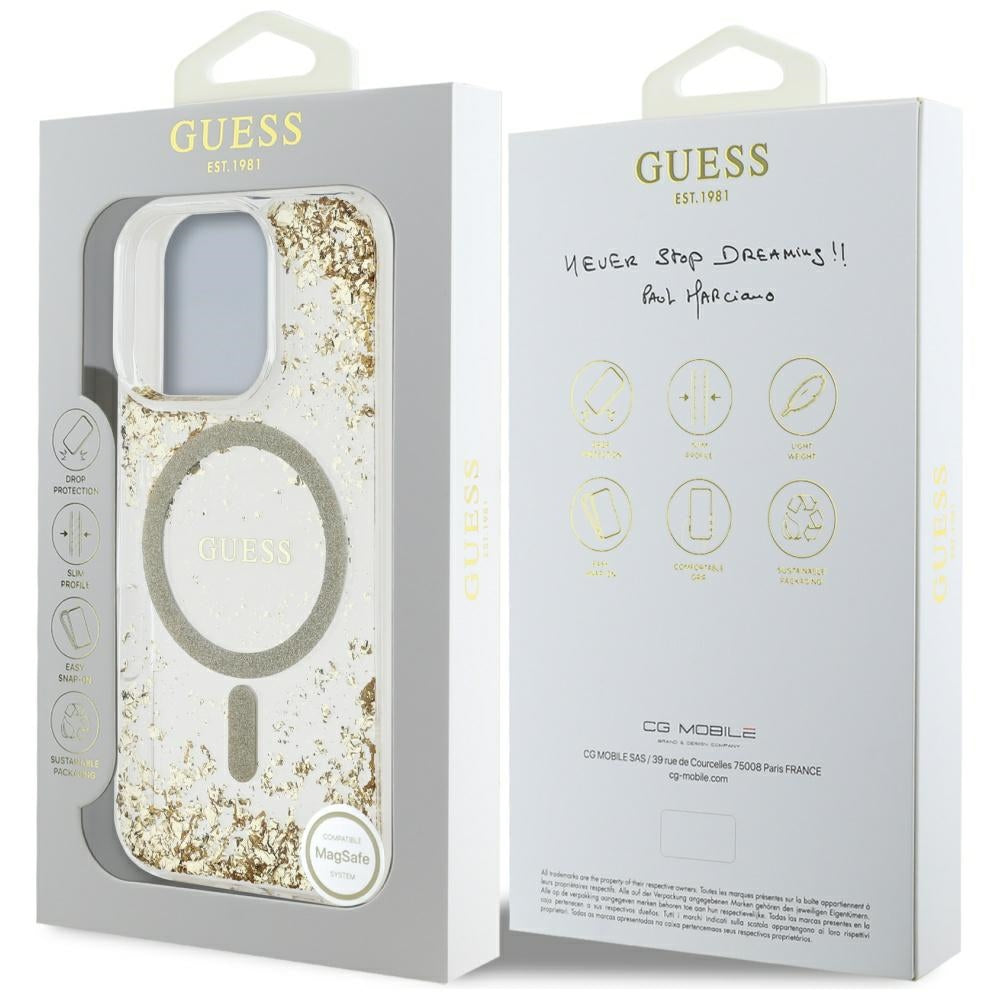 MagSafe torbica za Apple iPhone 16 Pro, Guess, Resin Bottom Glitter, Zlatna