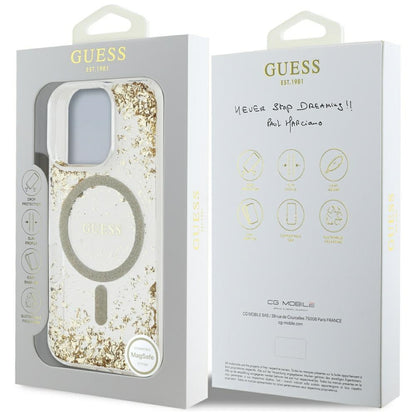 MagSafe torbica za Apple iPhone 16 Pro, Guess, Resin Bottom Glitter, Zlatna