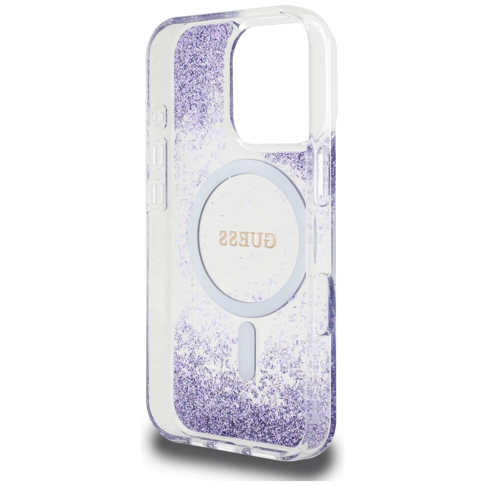 Husa MagSafe za Apple iPhone 16 Pro, Guess, Resin Bottom Glitter, Ljubičasta
