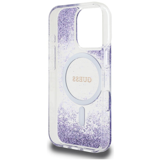 Husa MagSafe za Apple iPhone 16 Pro, Guess, Resin Bottom Glitter, Ljubičasta