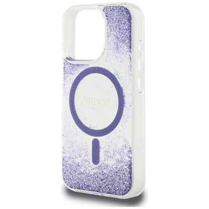 Husa MagSafe za Apple iPhone 16 Pro, Guess, Resin Bottom Glitter, Ljubičasta