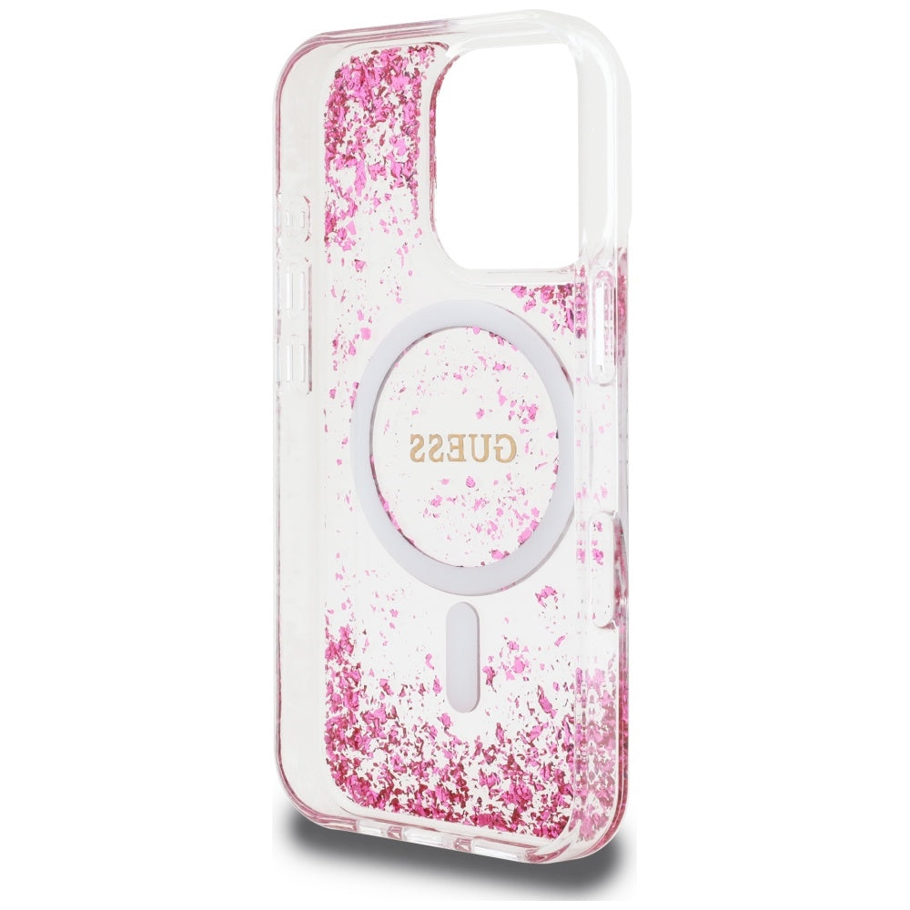 MagSafe torbica za Apple iPhone 16 Pro, Guess, Resin Bottom Glitter, Roza
