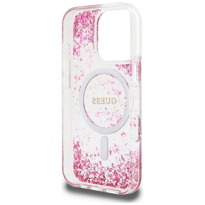 MagSafe torbica za Apple iPhone 16 Pro, Guess, Resin Bottom Glitter, Roza