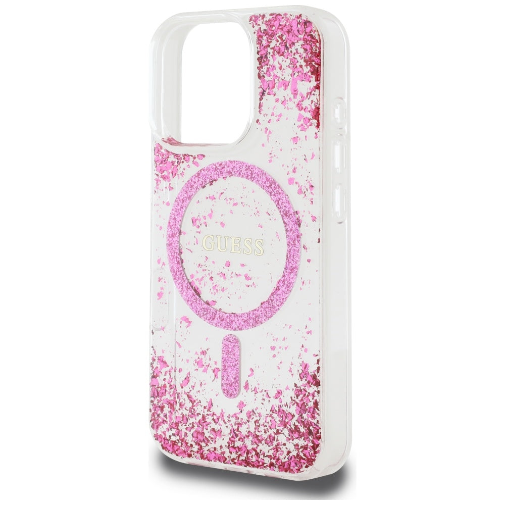 MagSafe torbica za Apple iPhone 16 Pro, Guess, Resin Bottom Glitter, Roza