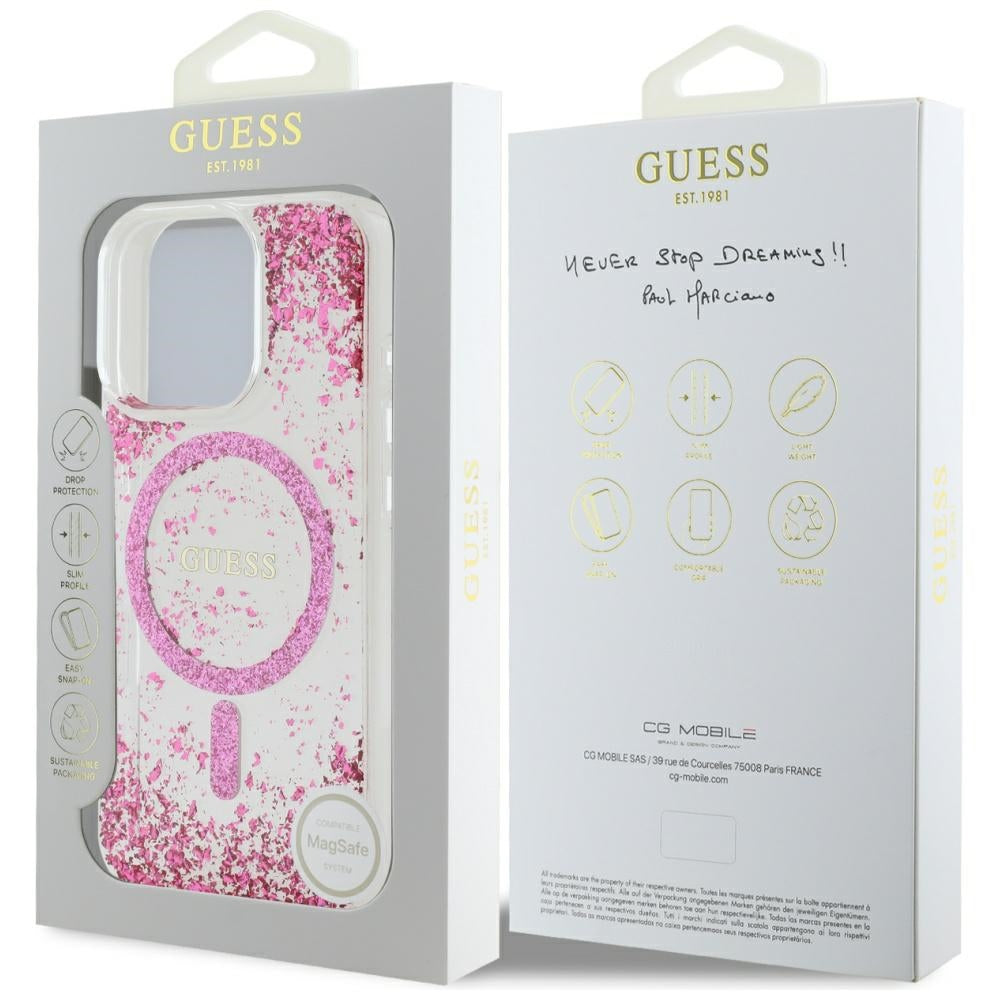 MagSafe torbica za Apple iPhone 16 Pro, Guess, Resin Bottom Glitter, Roza