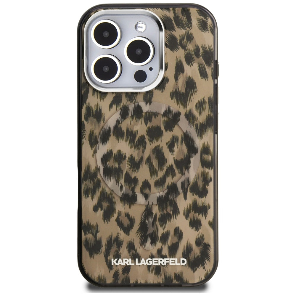 Futrola MagSafe za Apple iPhone 16 Pro, Karl Lagerfeld, IML Leopard uzorak, smeđa