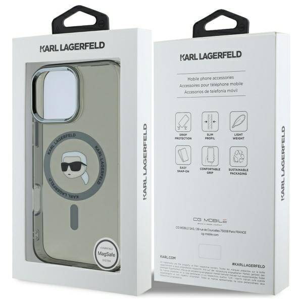 Futrola MagSafe za Apple iPhone 16 Pro, Karl Lagerfeld, IML Metal Karl's Head, Crna