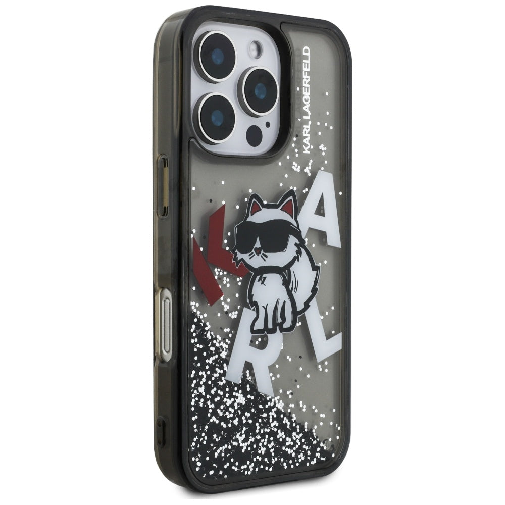 Futrola MagSafe za Apple iPhone 16 Pro, Karl Lagerfeld, Liquid Glitter Choupette Logo, Crna