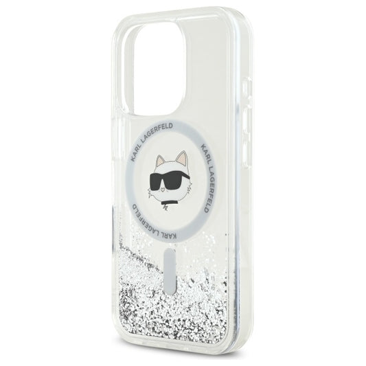 Husa MagSafe za Apple iPhone 16 Pro, Karl Lagerfeld, Liquid Glitter Choupette's Head, Prozirna