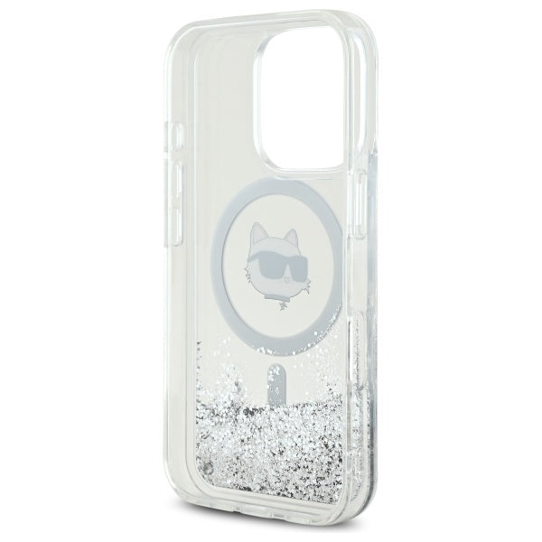 Husa MagSafe za Apple iPhone 16 Pro, Karl Lagerfeld, Liquid Glitter Choupette's Head, Prozirna