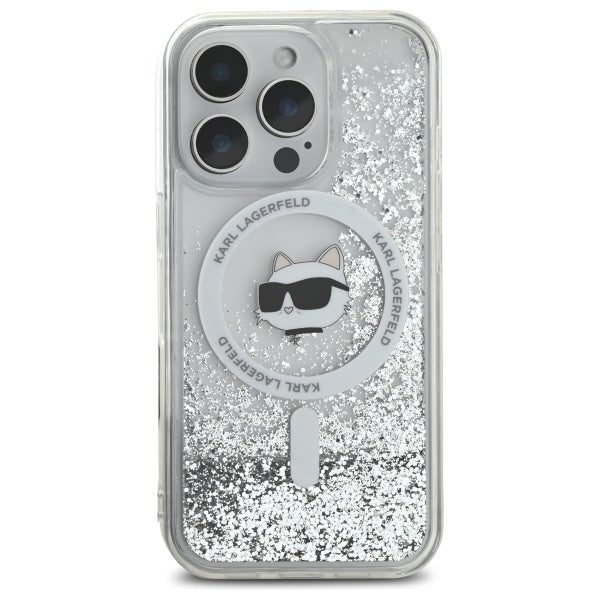Husa MagSafe za Apple iPhone 16 Pro, Karl Lagerfeld, Liquid Glitter Choupette's Head, Prozirna