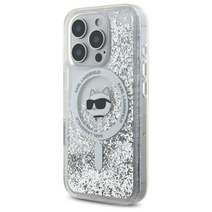 Husa MagSafe za Apple iPhone 16 Pro, Karl Lagerfeld, Liquid Glitter Choupette's Head, Prozirna
