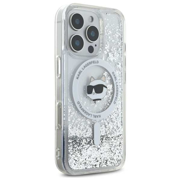 Husa MagSafe za Apple iPhone 16 Pro, Karl Lagerfeld, Liquid Glitter Choupette's Head, Prozirna