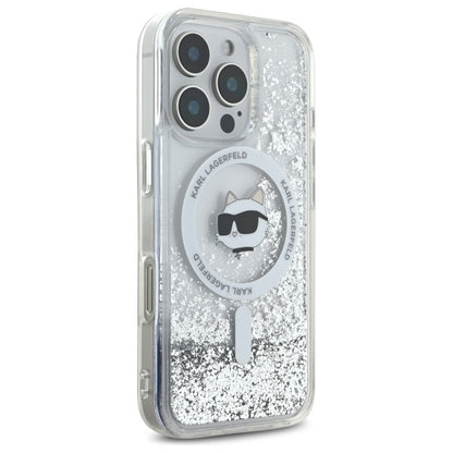 Husa MagSafe za Apple iPhone 16 Pro, Karl Lagerfeld, Liquid Glitter Choupette's Head, Prozirna