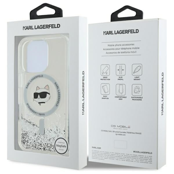 Husa MagSafe za Apple iPhone 16 Pro, Karl Lagerfeld, Liquid Glitter Choupette's Head, Prozirna