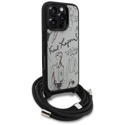 MagSafe torbica za Apple iPhone 16 Pro, Karl Lagerfeld, Saffiano Crossbody, Siva