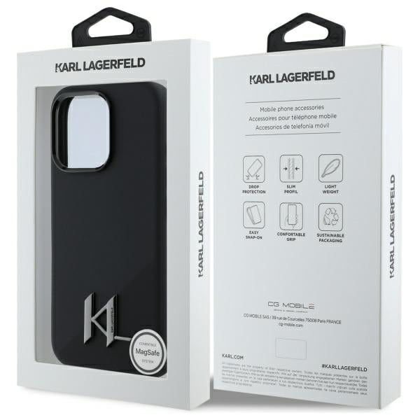 Futrola MagSafe za Apple iPhone 16 Pro, Karl Lagerfeld, Silicone Shadow Metal Initial, Crna