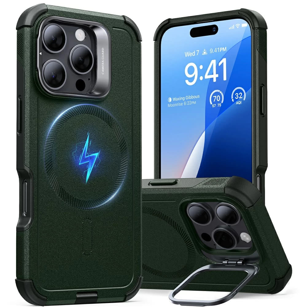 MagSafe futrola za Apple iPhone 16 Pro Max, ESR, Cyber Armor Kickstand, Zelena