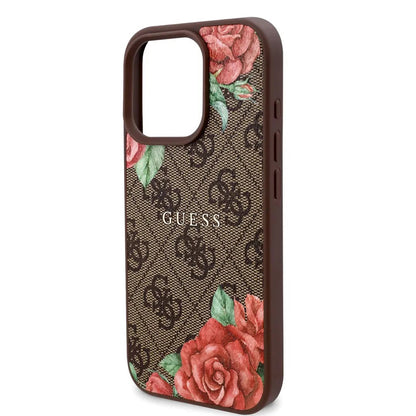 MagSafe futrola za Apple iPhone 16 Pro Max, Guess, 4G Flowers Print, smeđa