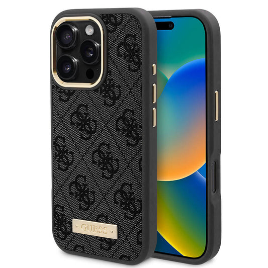 MagSafe futrola za Apple iPhone 16 Pro Max, Guess, 4G Logo Plate, Crna