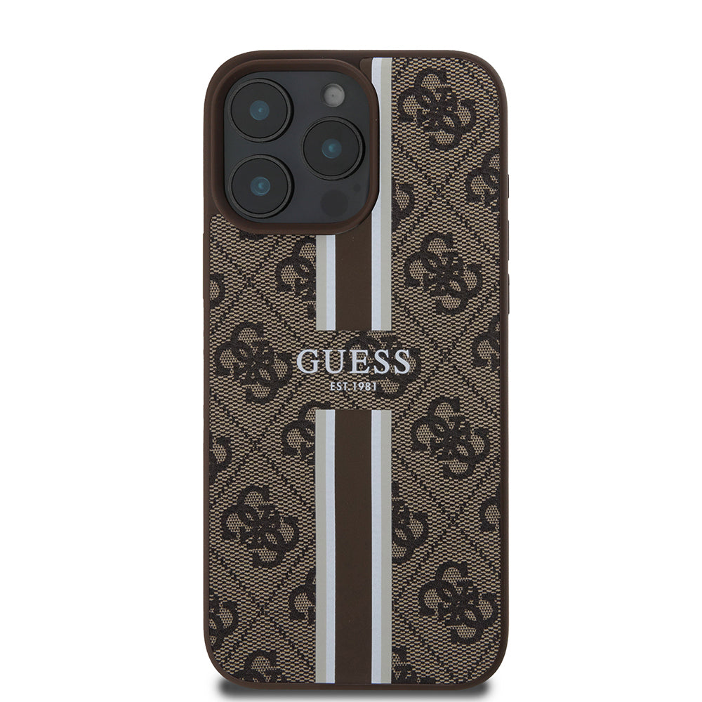 MagSafe futrola za Apple iPhone 16 Pro Max, Guess, 4G Printed Stripes, smeđa