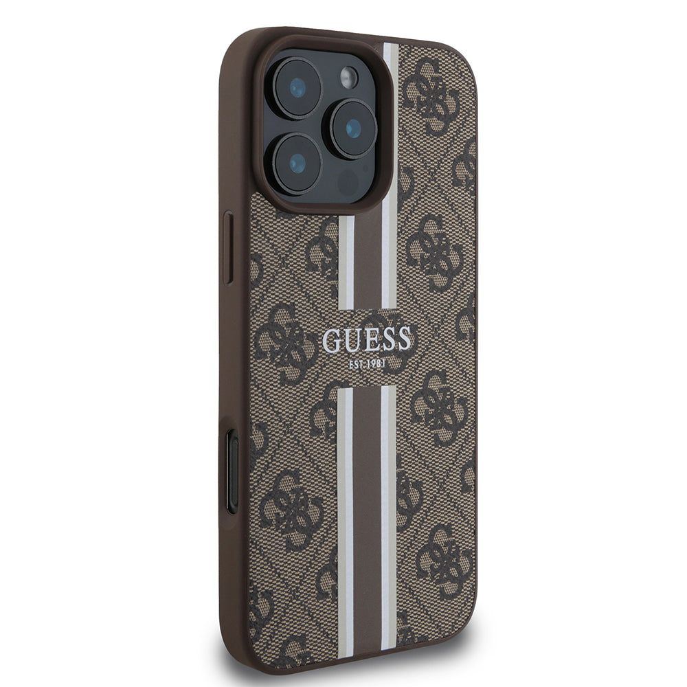 MagSafe futrola za Apple iPhone 16 Pro Max, Guess, 4G Printed Stripes, smeđa