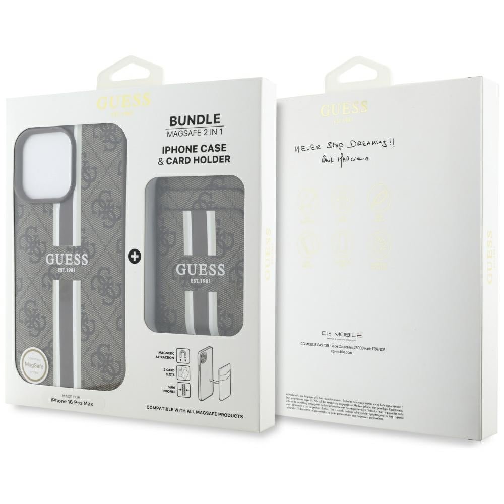 Futrola MagSafe za Apple iPhone 16 Pro Max, Guess, Cardslot 4G Stripes, Smeđa