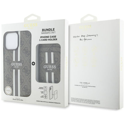 Futrola MagSafe za Apple iPhone 16 Pro Max, Guess, Cardslot 4G Stripes, Smeđa