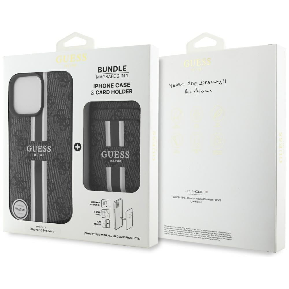 Futrola MagSafe za Apple iPhone 16 Pro Max, Guess, Cardslot 4G Stripes, Crna