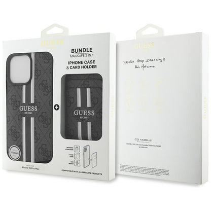 Futrola MagSafe za Apple iPhone 16 Pro Max, Guess, Cardslot 4G Stripes, Crna