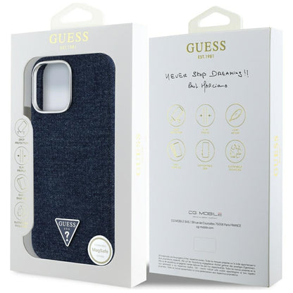 MagSafe futrola za Apple iPhone 16 Pro Max, Guess, Denim Triangle Logo, Plava