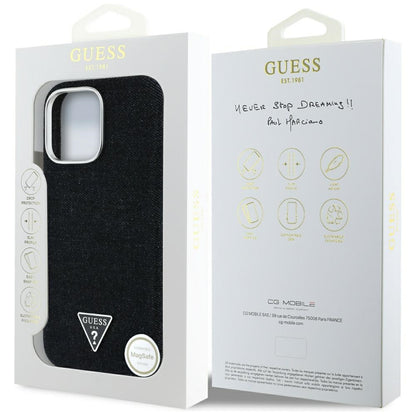 MagSafe futrola za Apple iPhone 16 Pro Max, Guess, Denim Triangle Logo, Crna