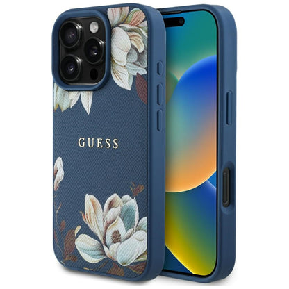 Futrola MagSafe za Apple iPhone 16 Pro Max, Guess, Grained Flowers, Plava