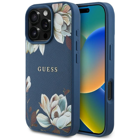 Futrola MagSafe za Apple iPhone 16 Pro Max, Guess, Grained Flowers, Plava