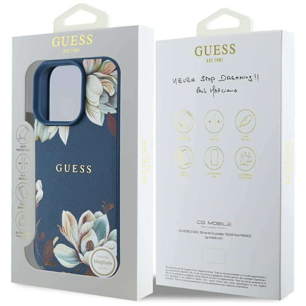 Futrola MagSafe za Apple iPhone 16 Pro Max, Guess, Grained Flowers, Plava