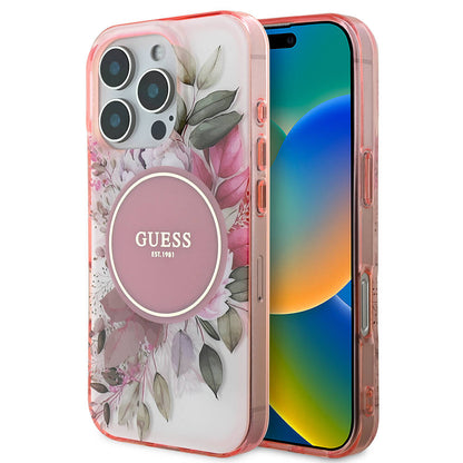 Futrola MagSafe za Apple iPhone 16 Pro Max, Guess, IML Flower & Tonal Circle, Roza
