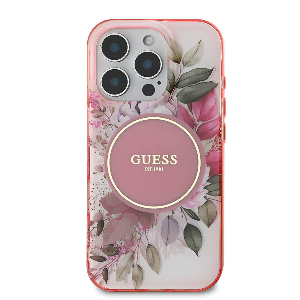 Futrola MagSafe za Apple iPhone 16 Pro Max, Guess, IML Flower & Tonal Circle, Roza