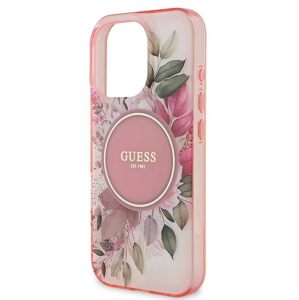 Futrola MagSafe za Apple iPhone 16 Pro Max, Guess, IML Flower & Tonal Circle, Roza