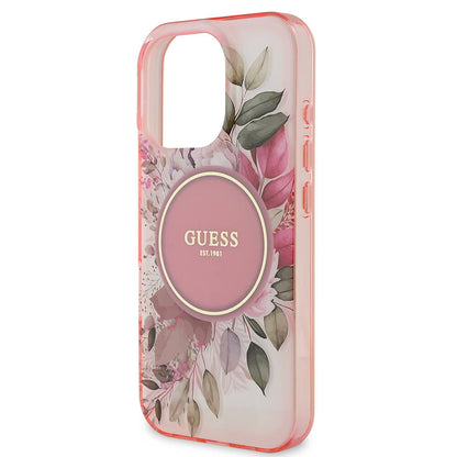 Futrola MagSafe za Apple iPhone 16 Pro Max, Guess, IML Flower & Tonal Circle, Roza
