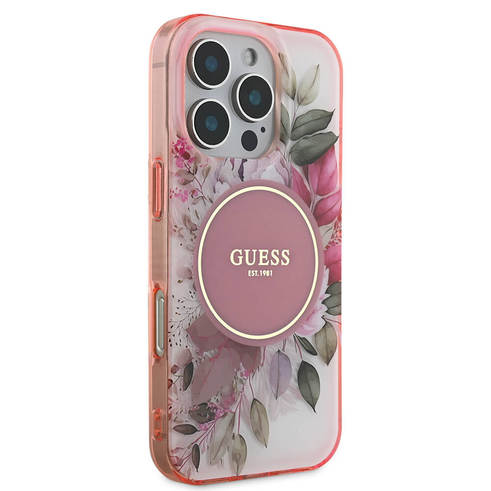 Futrola MagSafe za Apple iPhone 16 Pro Max, Guess, IML Flower & Tonal Circle, Roza